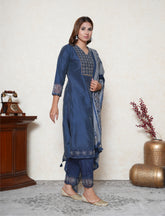 Space Blue applique cutwork Kurta set